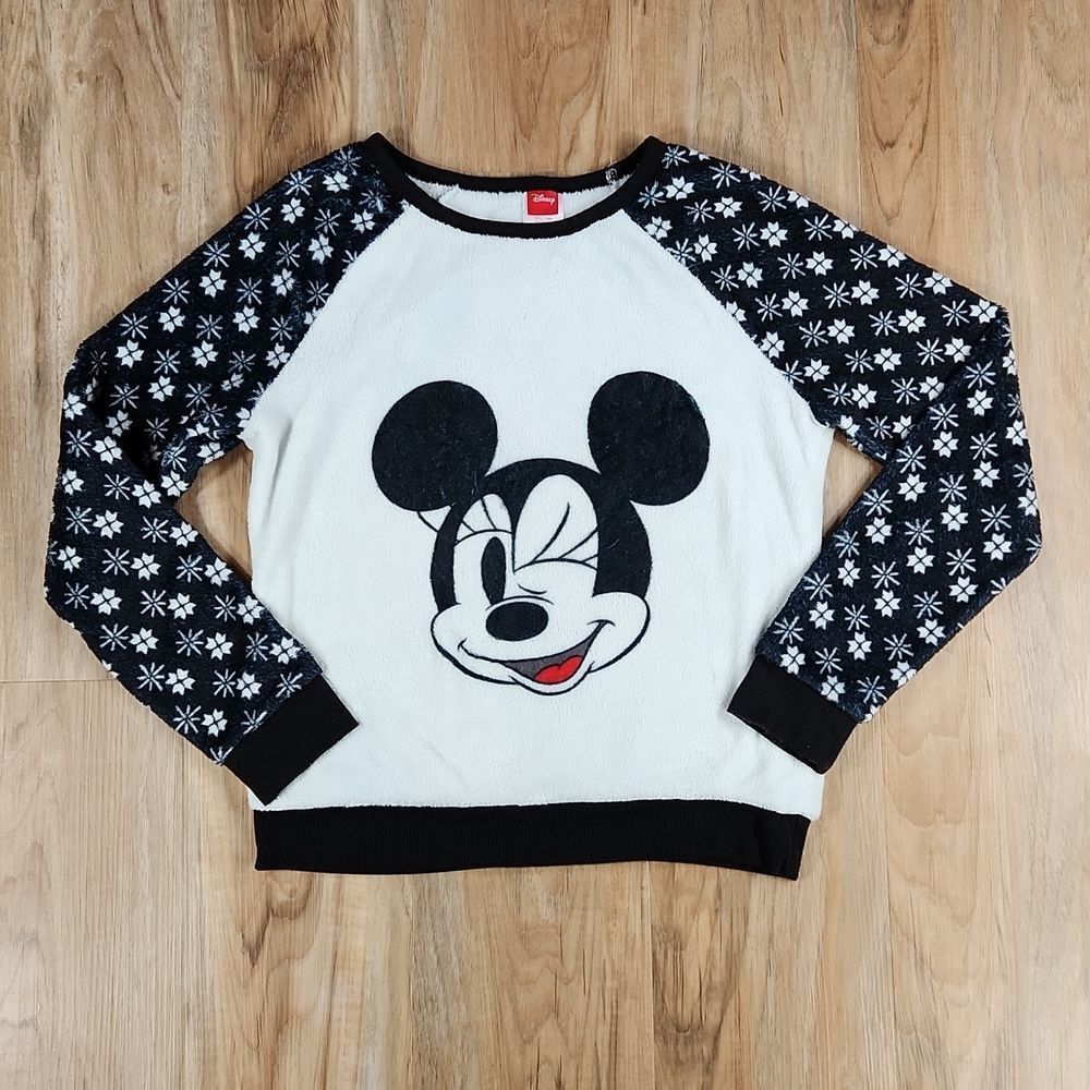 💜Disney White & Black Minnie Mouse Fleece Sweatshirt Medium